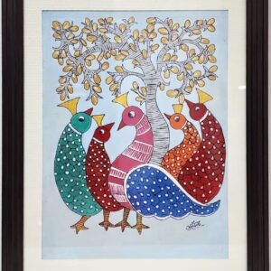 Best Handcrafted Gond Painting - Five Peacocks | Rang by Archna